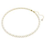 Matrix Tennis necklace Crystal pearl, Round cut, White, Gold-tone plated